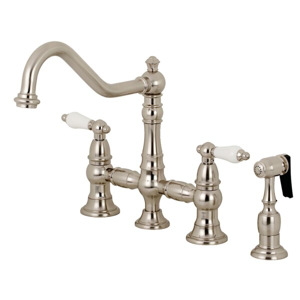 KS3278PLBS Restoration 8" Bridge Kitchen Faucet W/Sprayer, Brushed Nkl
